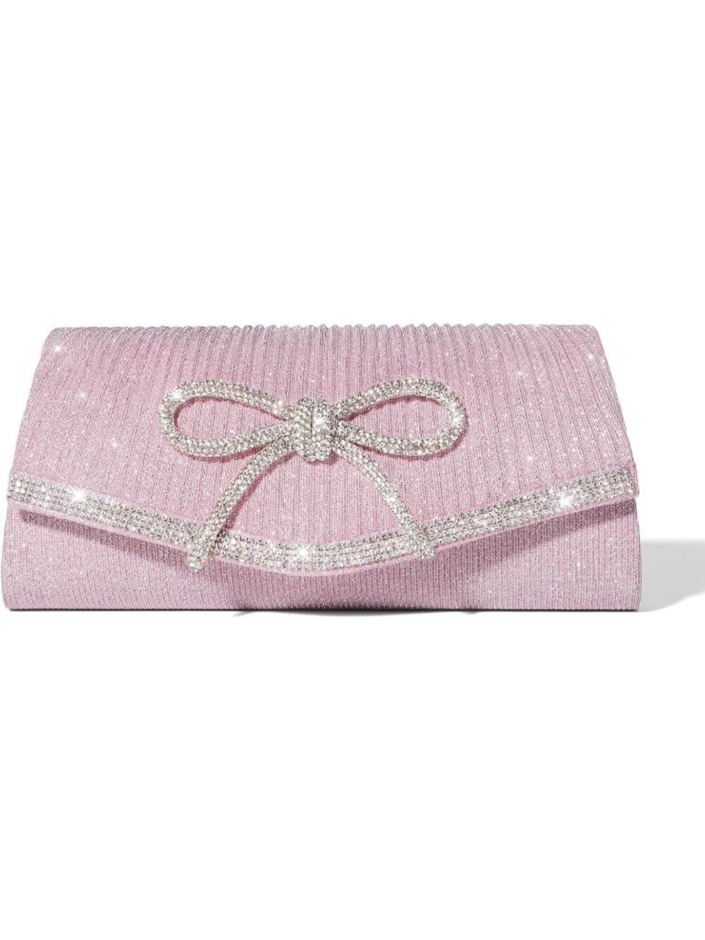 Women's Pink Sparkly Bow Rhinestone Clutch Purse Glitter Evening Bag